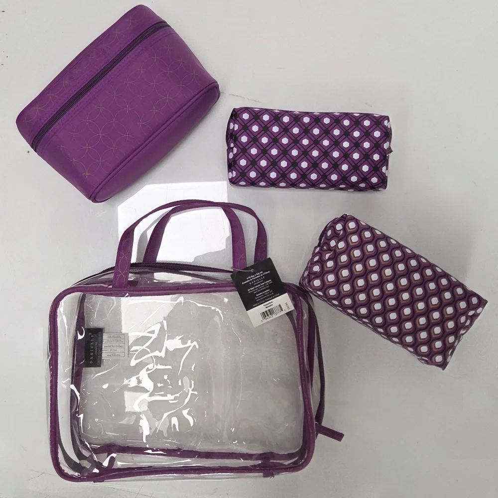 Danielle Creations 4 Piece Bag Set Purple/Gold/Mauve Toiletry